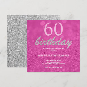 Elegant Glitter Silver Pink Calligraphy Birthday
