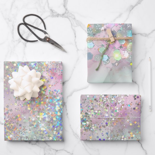 Elegant Glitter Sparkle Confetti Modern Pink Wrapping Paper Sheet (Front)