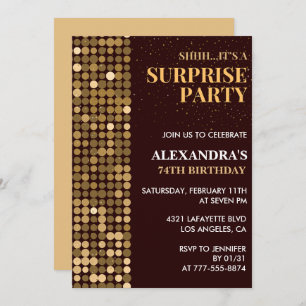 Elegant Glitter Surprise party Gold 74th birthday Invitation
