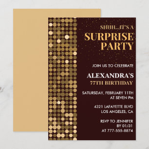 Elegant Glitter Surprise party Gold 77th birthday Invitation