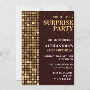 Elegant Glitter Surprise party Gold 88th birthday Invitation