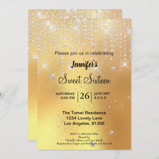 Elegant glitter Sweet Sixteen Invitation (Front/Back)