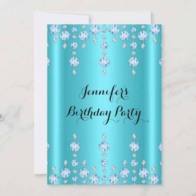 Elegant Glitter Teal Blue Diamond Birthday Party Invitation (Front)