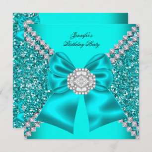 Elegant Glitter Teal Blue Diamonds Birthday Party Invitation