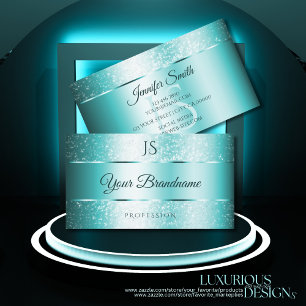 Elegant Glitter Teal Gradient and Initials Modern Business Card