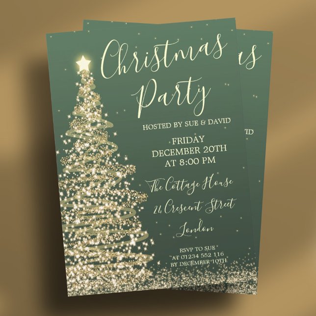 Elegant Glitter Tree Green Christmas Party Invitation (Elegant Glitter Tree Green Christmas Party Invitation)