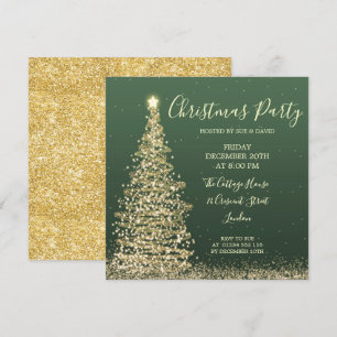 Elegant Glitter Tree Green Christmas Party Invitation