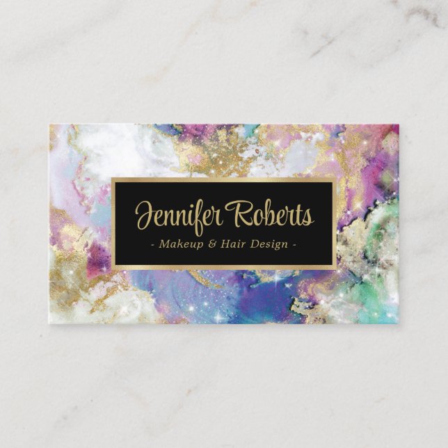 Elegant Glitter Watercolor Marble Gold Foil Business Card (Front)