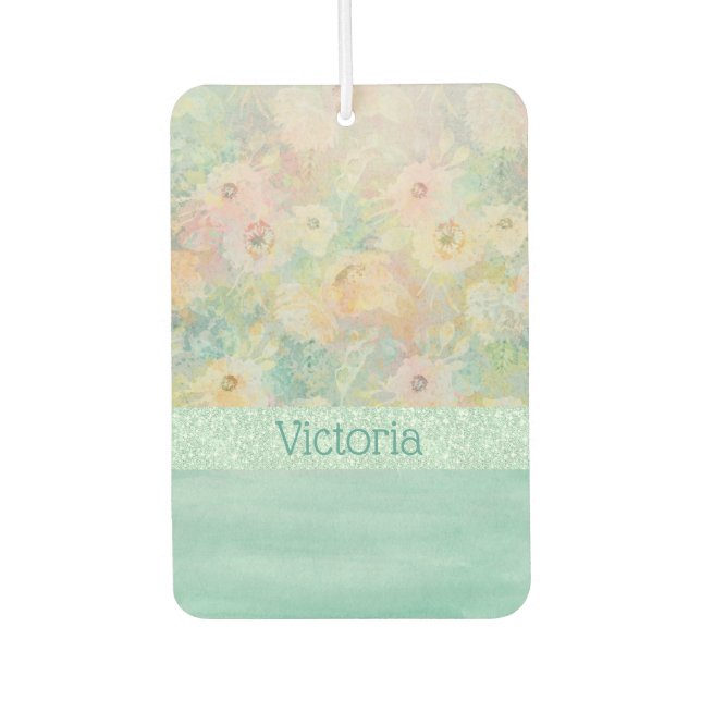 Elegant Glitter Watercolor Name Floral Car Air Freshener (Front)