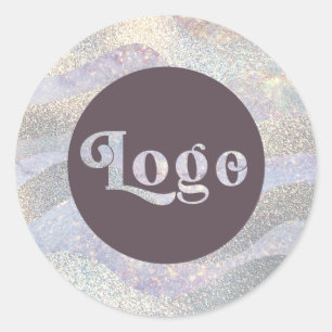 Elegant glitter watercolor waves logo classic round sticker