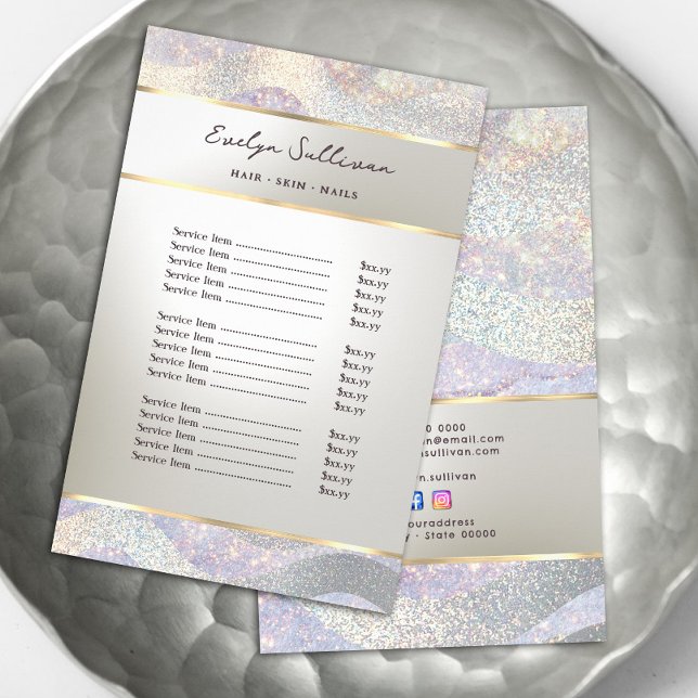 Elegant glitter watercolor waves price list flyer (Creator Uploaded)