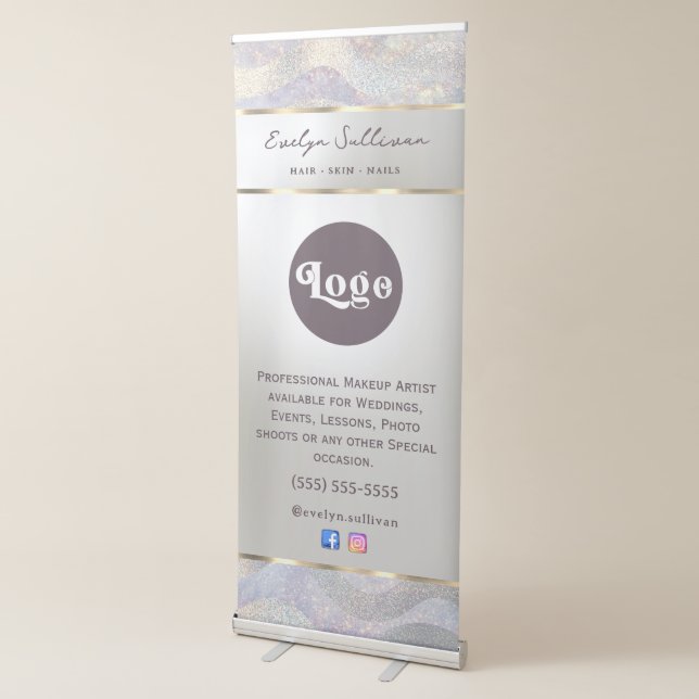 Elegant glitter watercolor waves retractable banner (3/4)