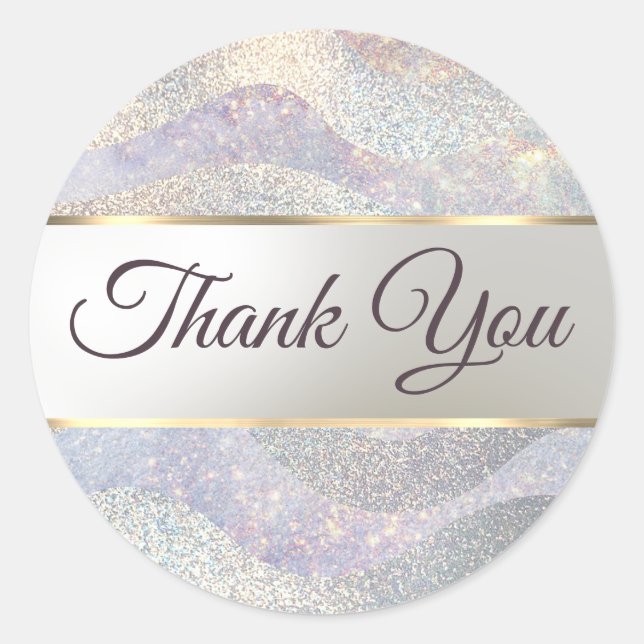 Elegant glitter watercolor waves thank you classic round sticker (Front)