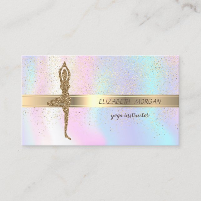 Elegant Glitter Yoga Girl,Confetti,Holographic Business Card (Front)