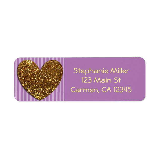 Elegant Glittered Gold Heart and Purple Background (Front)