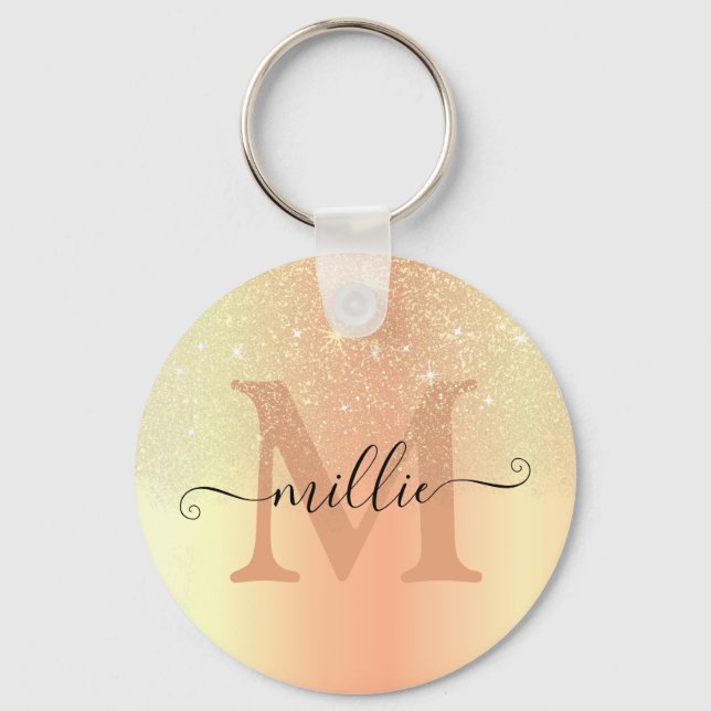 Elegant Glittering Gold Ombre Glitter Rain Modern Key Ring (Front)
