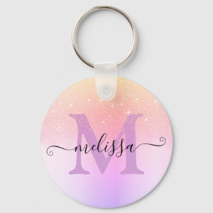 Elegant Glittering Pink Ombre Glitter Rain Modern Key Ring