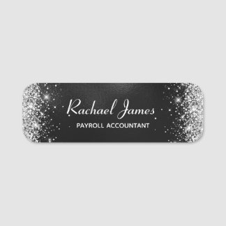Elegant Glittery Black Foil Name Tag