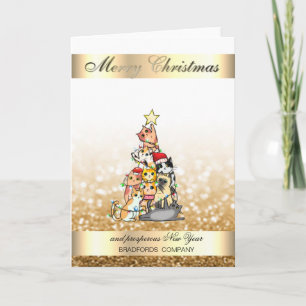 Elegant Glittery Bokeh Christmas Tree Cats Holiday Card