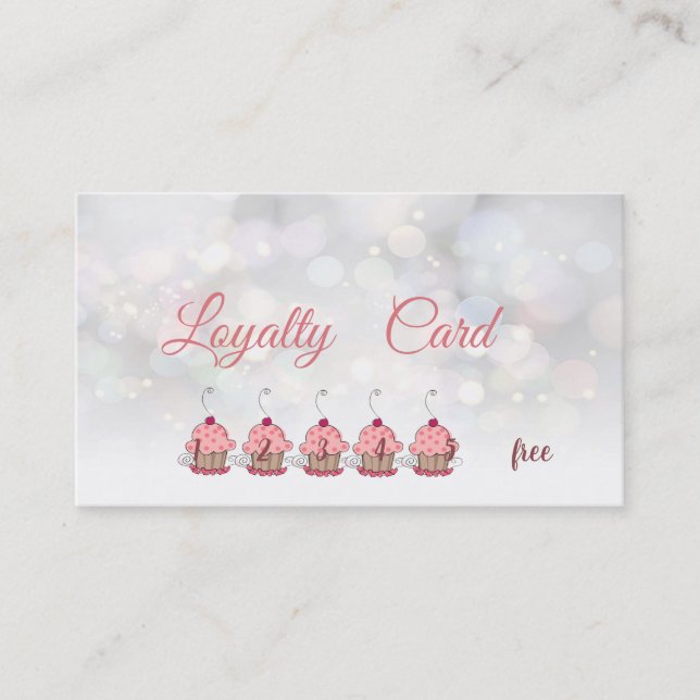 Elegant glittery Bokeh Cupcakes  Loyalty Card (Front)