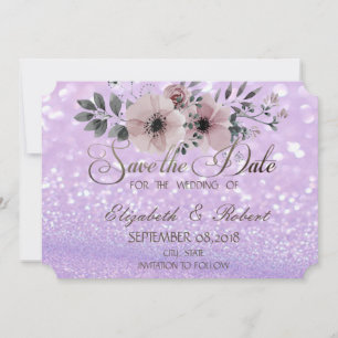 Elegant Glittery Bokeh  Floral Save The Date