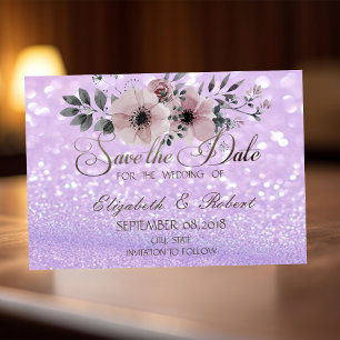 Elegant Glittery Bokeh  Floral Save The Date