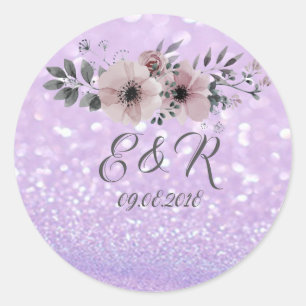 Elegant Glittery Bokeh  Floral Wedding Classic Round Sticker