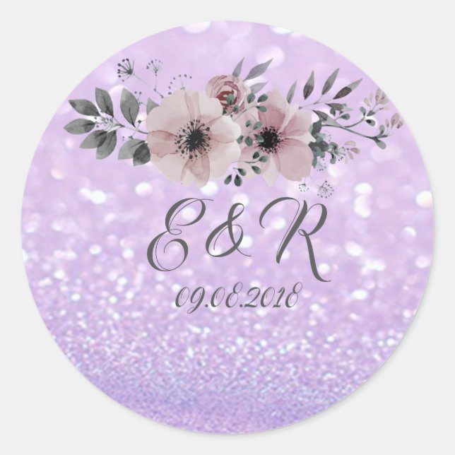 Elegant Glittery Bokeh  Floral Wedding Classic Round Sticker (Front)