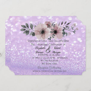Elegant Glittery Bokeh Floral Wedding Invitation