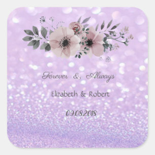 Elegant Glittery Bokeh  Floral Wedding Square Sticker