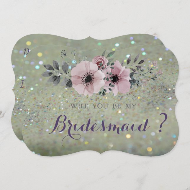 Elegant Glittery Bokeh,Flower Bridesmaid Card (Front/Back)