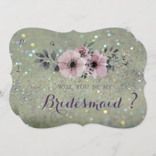 Elegant Glittery Bokeh,Flower Bridesmaid Card
