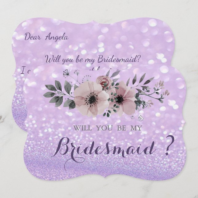 Elegant Glittery Bokeh,Flowers Bridesmaid Card (Front/Back)