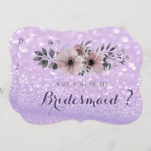 Elegant Glittery Bokeh,Flowers Bridesmaid Card