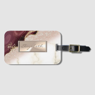 Elegant Glittery Bokeh Ombre,Burgundy Marble Luggage Tag
