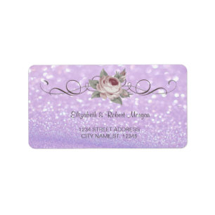 Elegant Glittery Bokeh ,Rose Wedding Label