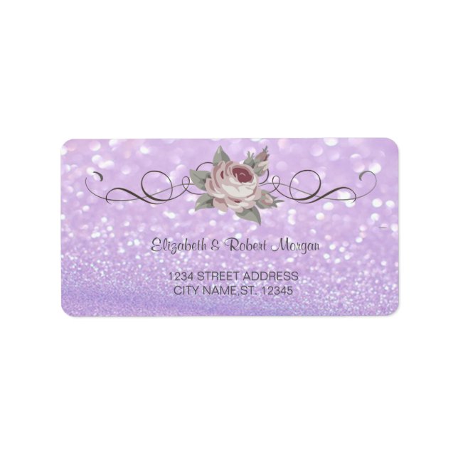 Elegant Glittery Bokeh ,Rose   Wedding Label (Front)