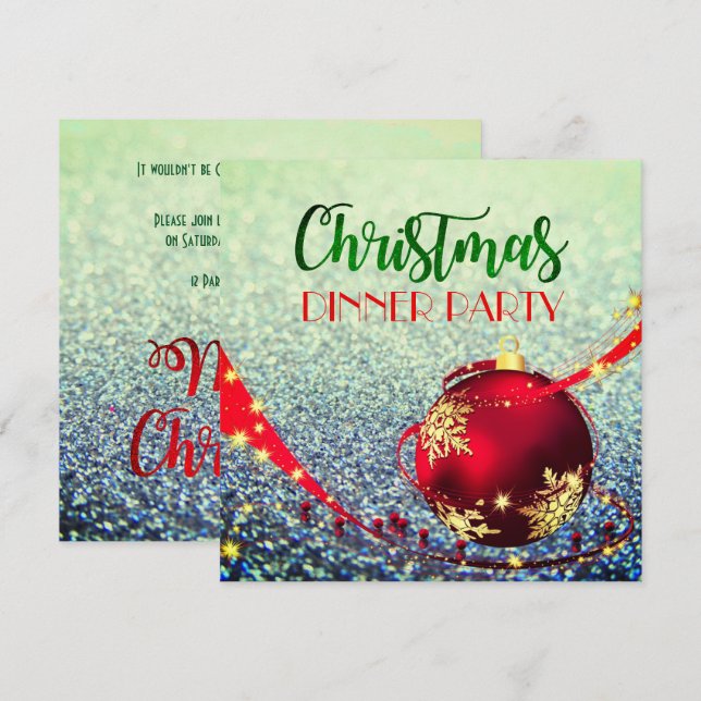 Elegant Glittery Christmas Dinner Square Invite (Front/Back)