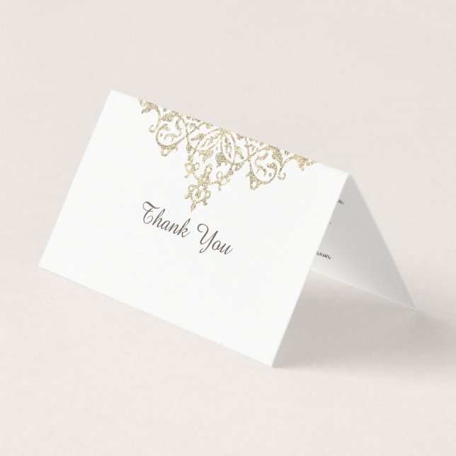 Elegant Glittery Golden Thank You Cards (Front)