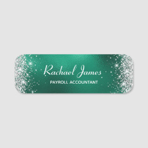 Elegant Glittery Green Foil Name Tag