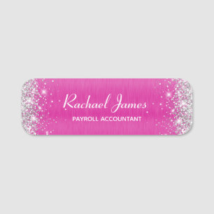 Elegant Glittery Hot Pink Foil Name Tag