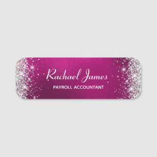 Elegant Glittery Hot Pink Foil Name Tag