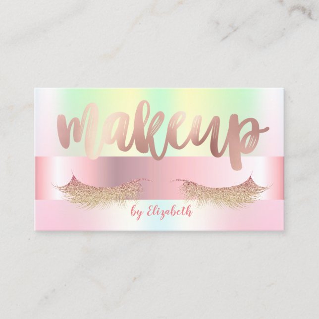 Elegant Glittery Lashes,Makeup Artist Iridescent Business Card (Front)