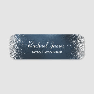 Elegant Glittery Navy Blue Foil Name Tag
