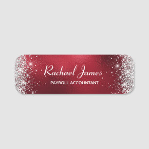 Elegant Glittery Red Foil Name Tag