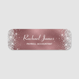 Elegant Glittery Rose Gold Foil Name Tag