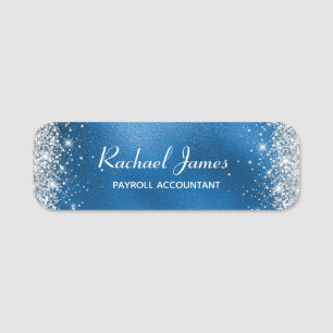 Elegant Glittery Royal Blue Foil Name Tag