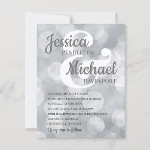 Elegant Glittery Silver Bokeh Wedding Invitation