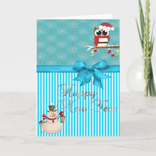 Elegant ,Glittery Silver Snowflakes,Snowman,Owl Holiday Card (Front)