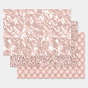 Elegant Glitzy Blush Pink and Silver Faux Satin Wrapping Paper Sheet